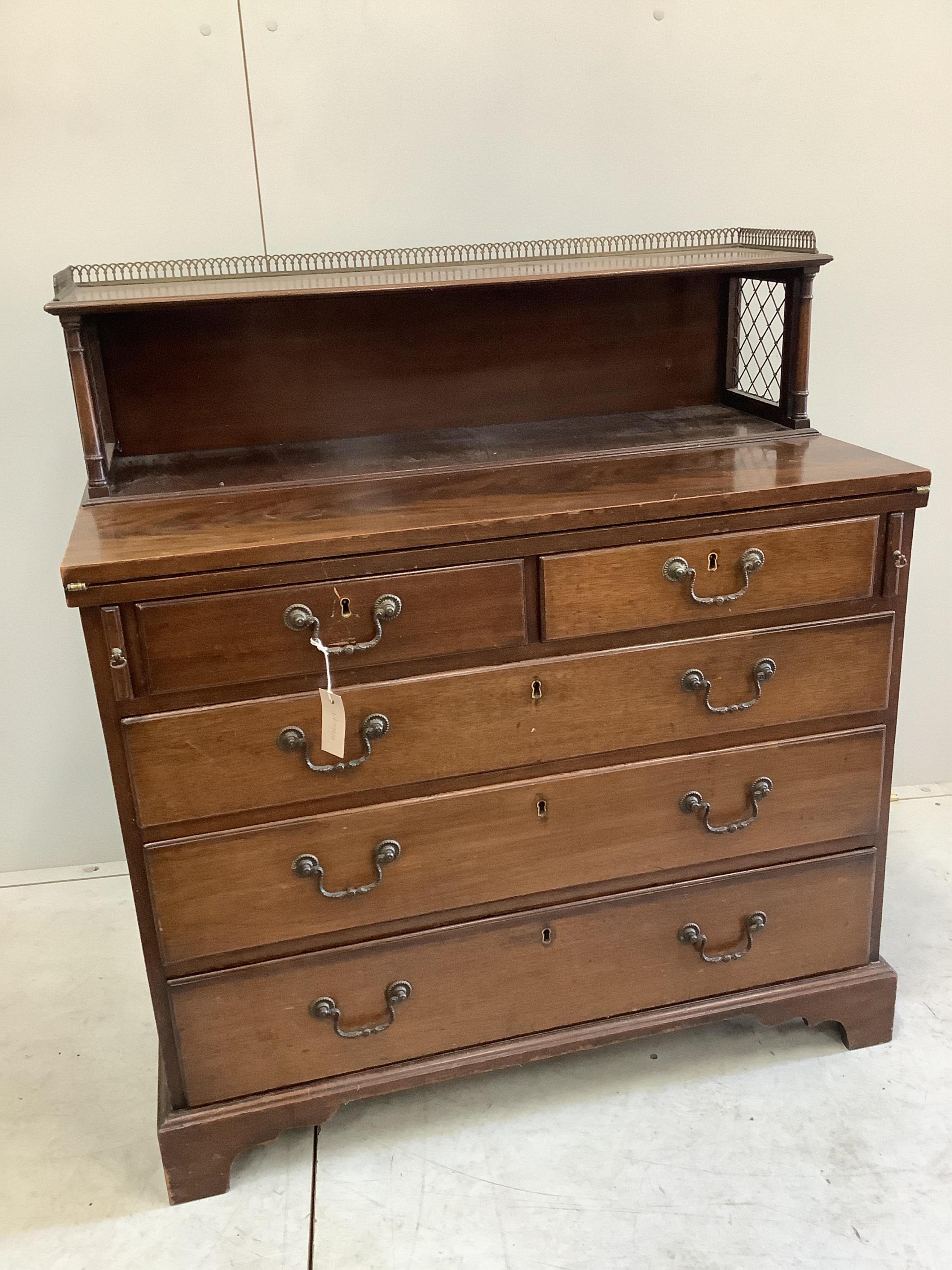 A George III style mahogany secretaire chest, width 93cm, depth 48cm, height 104cm. Condition - fair to good